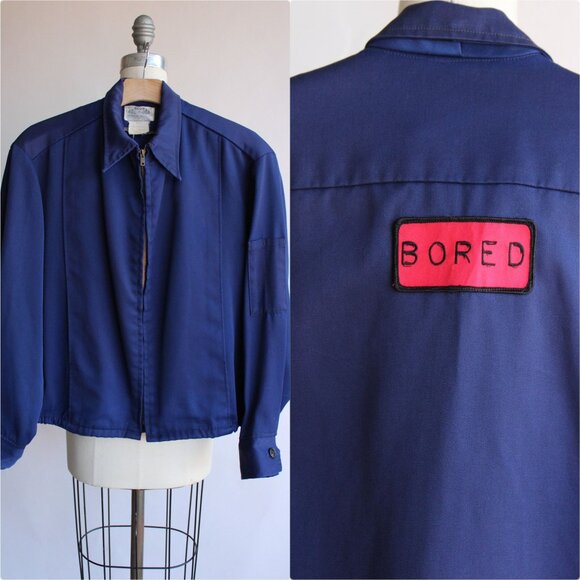 Vintage 1970s 1980s Mens Jacket, Boss Uniform Co. Navy Blue Work Jacket - Picture 1 of 10